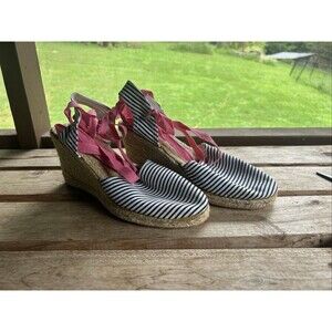 Gap Womens Espidrille Sandals Size 8 Stripe Lace Up Black And Pink